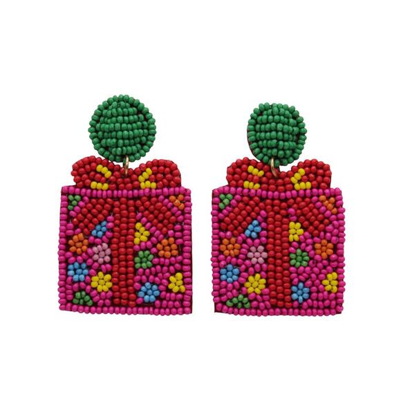 Kay Lee Christmas Present Gift Seed Bead Earrings - Picture 2 of 2